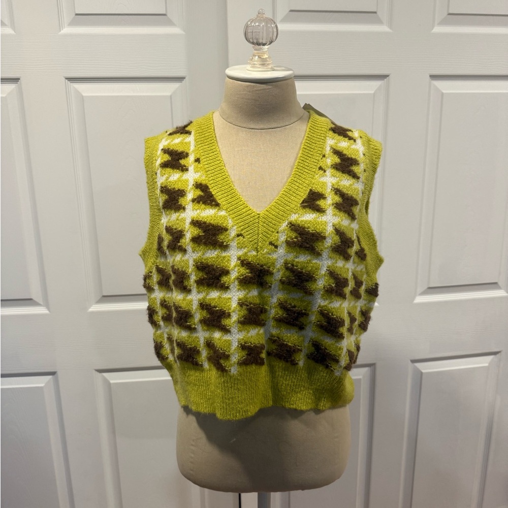Cider Green and Brown Plaid Knit Vest